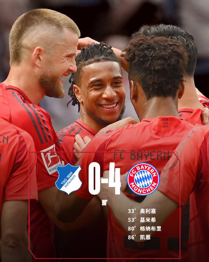 德甲-穆勒告别！奥利塞传射凯恩建功 拜仁4-0霍村82分收官